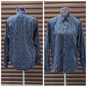 Marc Anthony Men's Size L 100% Cotton Floral Blue Long Sleeve Button Front Shirt